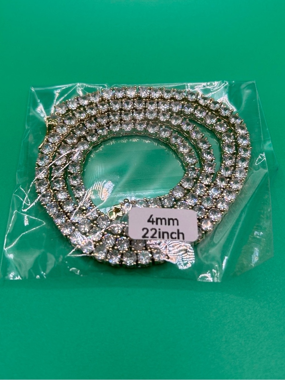 4mm Gold Moissanite Tennis Chain VVS1 22 Inch Unisex Necklace No Pass New